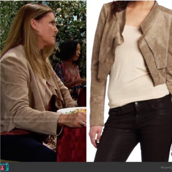 BCBG MaxAzaria | Norton Drape Faux Suede Vegan Cropped Blazer • small - Picture 2 of 6